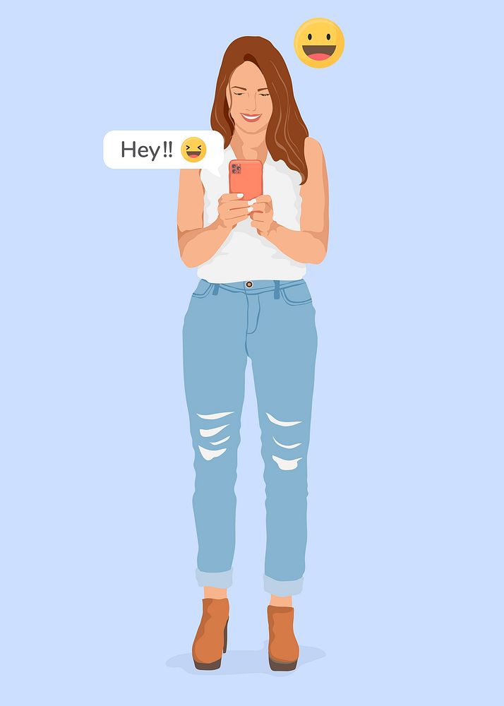 Woman messaging online clipart, aesthetic illustration