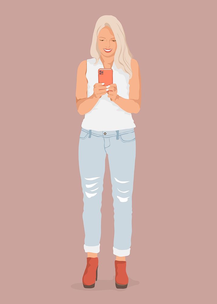 Influencer using phone collage element, aesthetic illustration psd