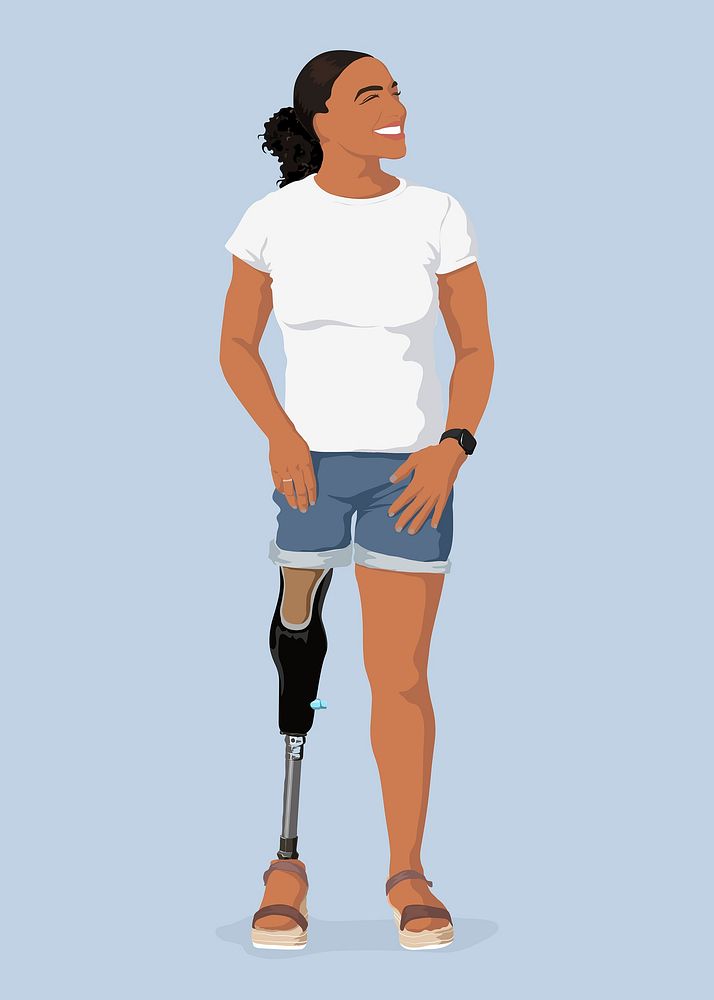 Amputee woman clipart, aesthetic illustration