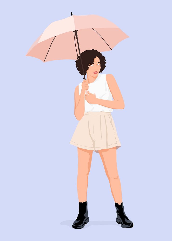 Girl with umbrella collage element, aesthetic illustration psd