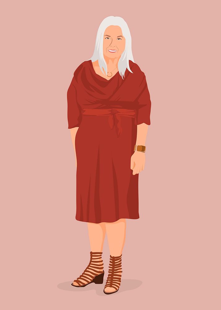 Beautiful senior woman collage element, vector illustration