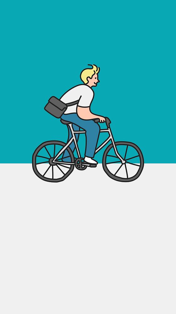 Man riding bike mobile wallpaper, sustainable lifestyle, environment doodle