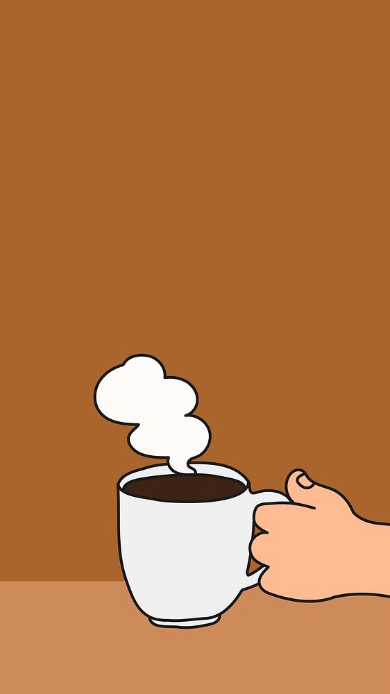 Coffee doodle phone wallpaper, brown HD background vector