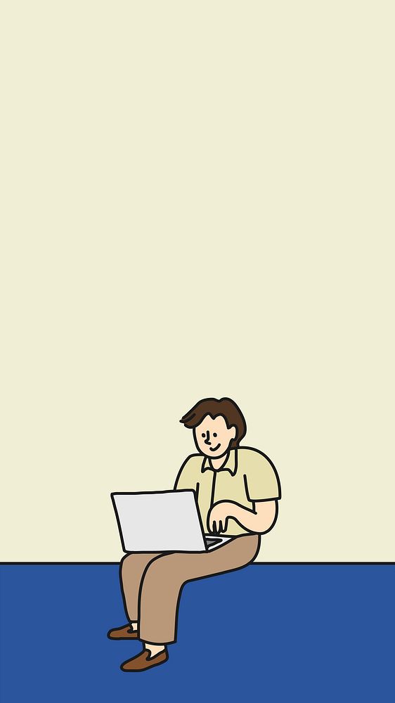 Employee doodle phone wallpaper, cartoon character border, job illustration vector