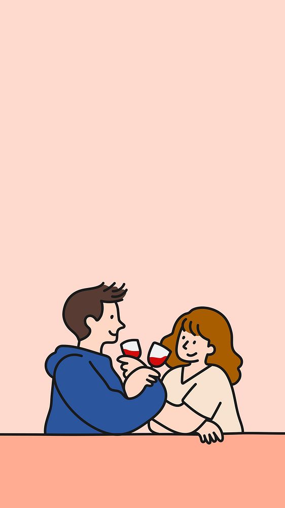 Pink Valentine&rsquo;s iPhone wallpaper, romantic couple doodle border background psd