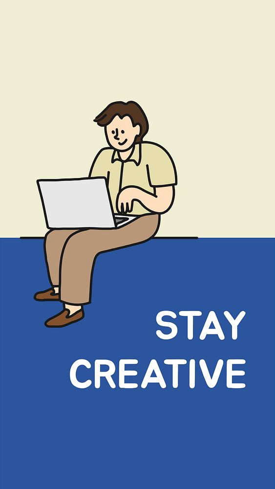 Stay creative Instagram story template, employee doodle character psd