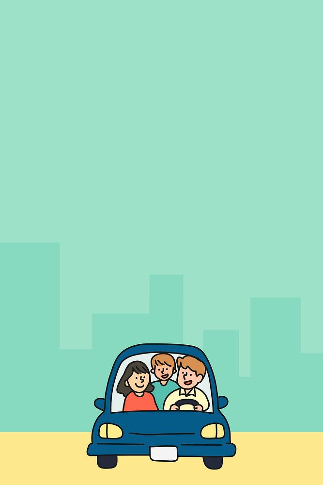 Green background, family traveling illustration
