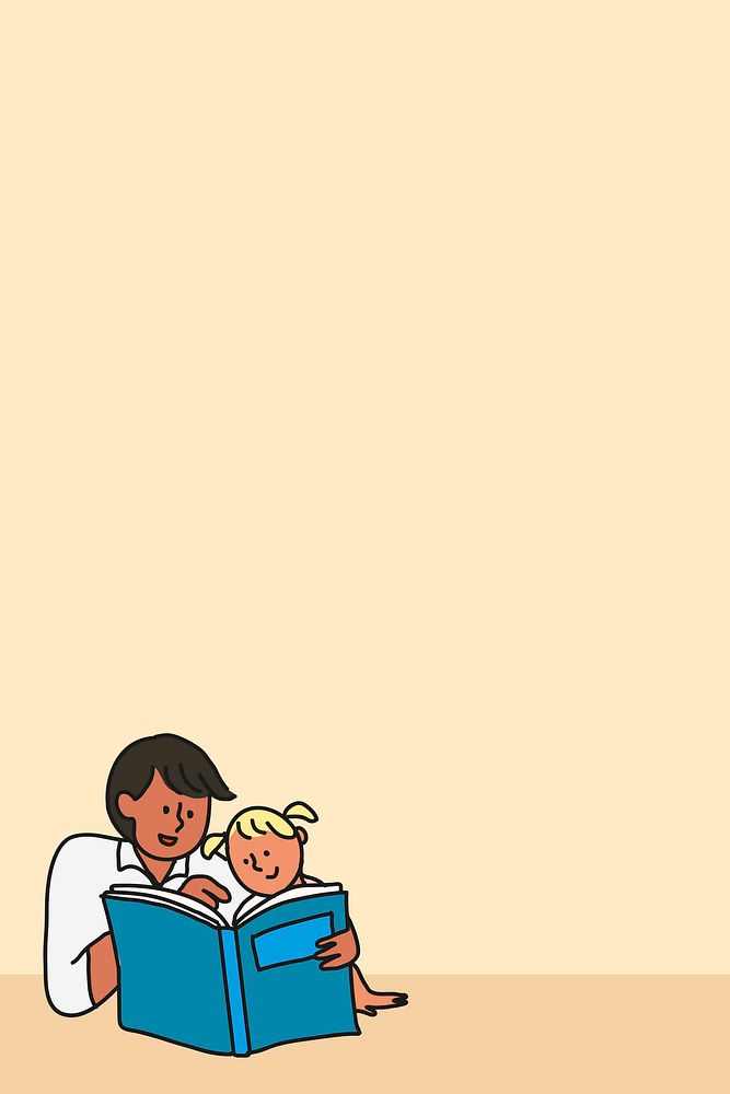 Beige background, father and daughter illustration