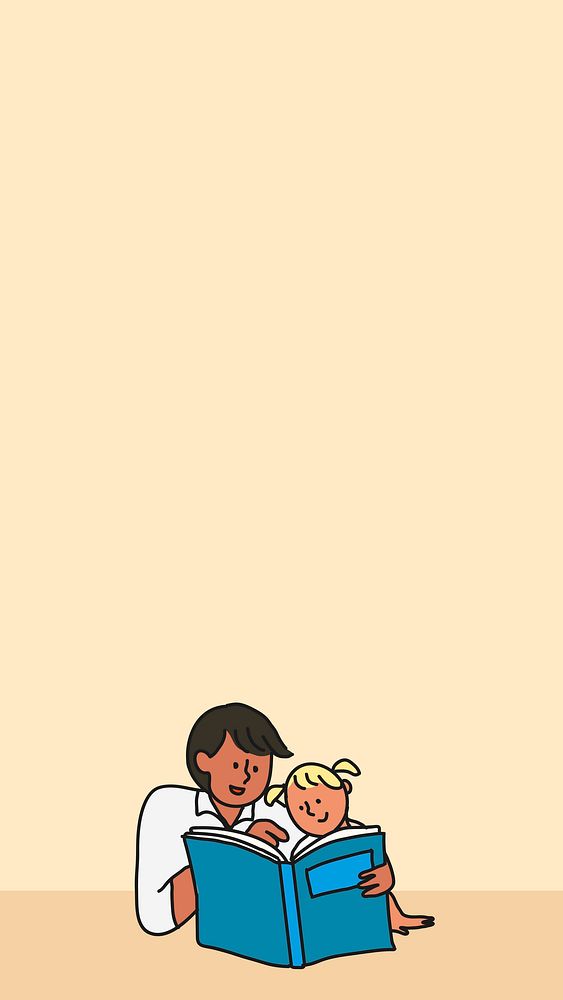 Reading cartoon phone wallpaper, beige background