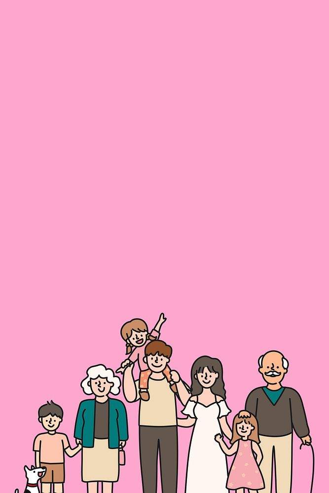 Pink background, big family illustration
