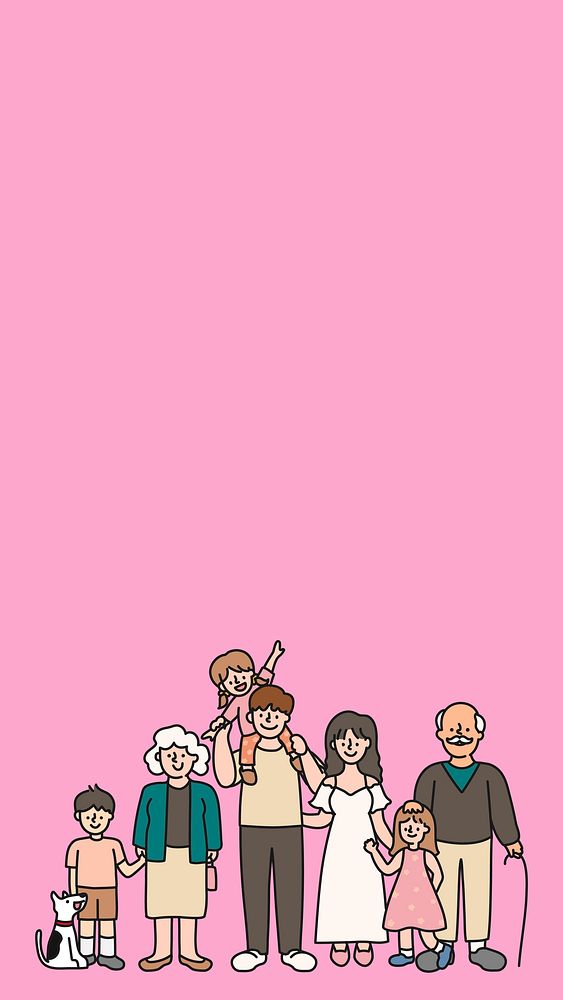 Big family mobile wallpaper, pink background design
