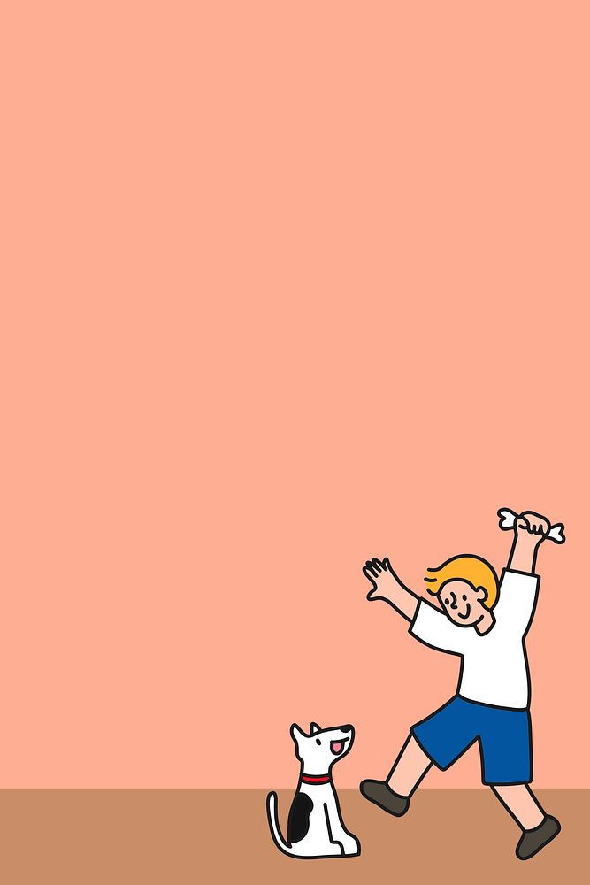 Pink background, boy with dog illustration