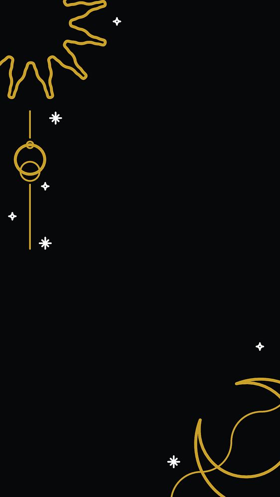 Gold moon and sun border on a black phone wallpaper vector