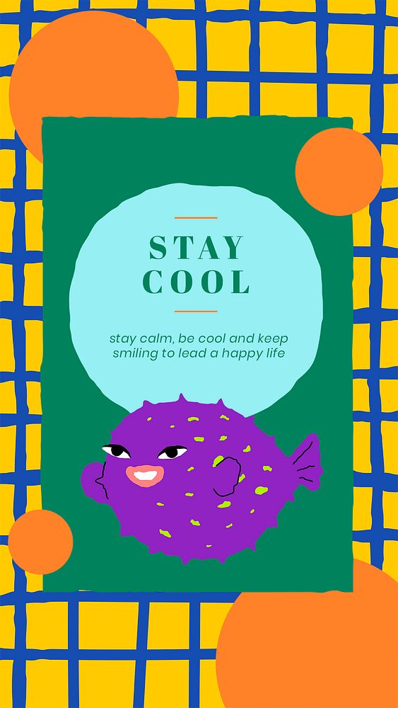 Stay cool phrase psd template positive cute purple fish lockscreen