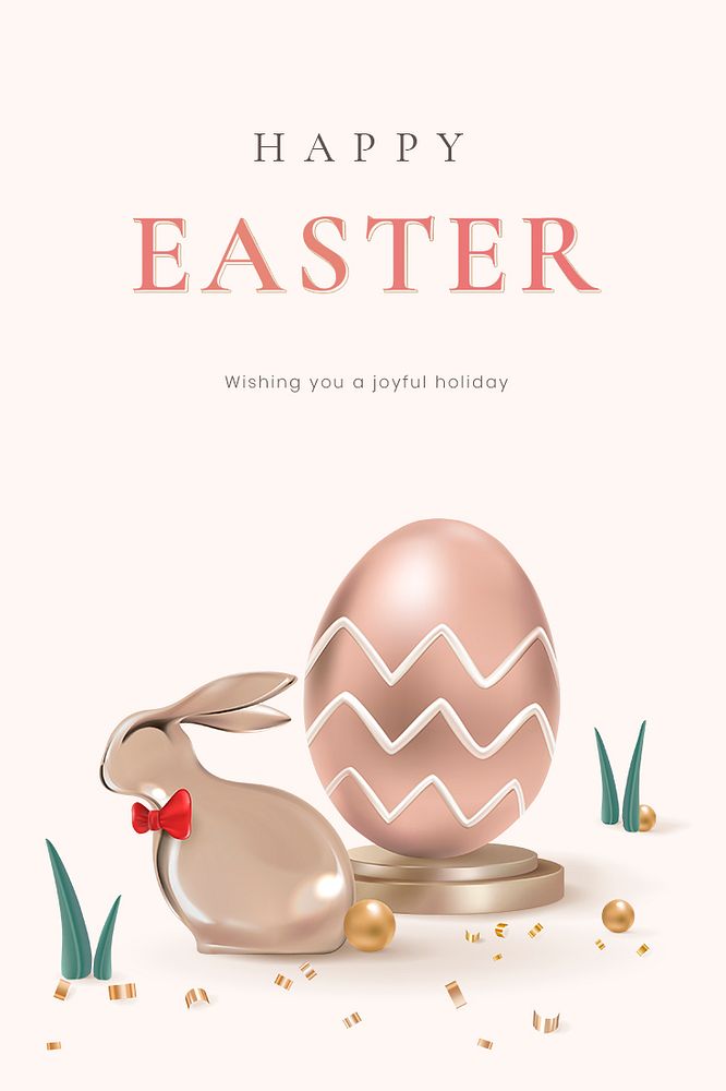 Happy Easter editable template psd with eggs celebration greeting rose gold luxury social banner