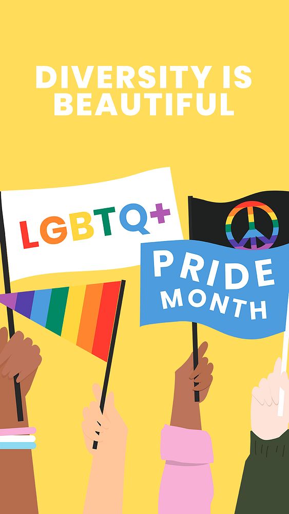 GBTQ rights template psd with activists waving LGBTQ rainbow pride flags