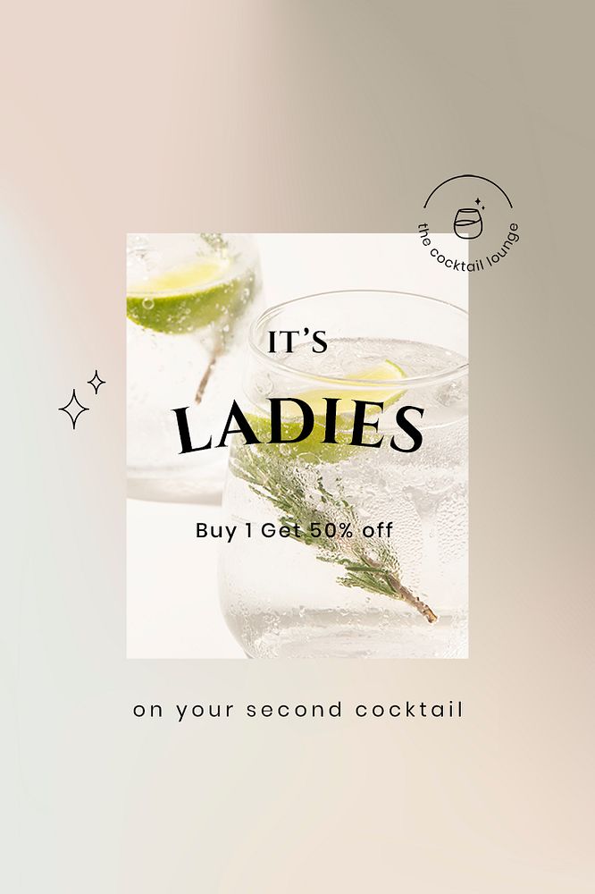 Lounge campaign poster template psd with gin and tonic glass photo