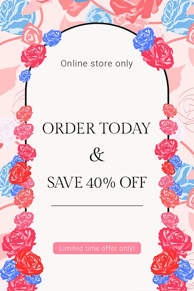 Feminine floral SALE template psd with colorful roses fashion ad banner