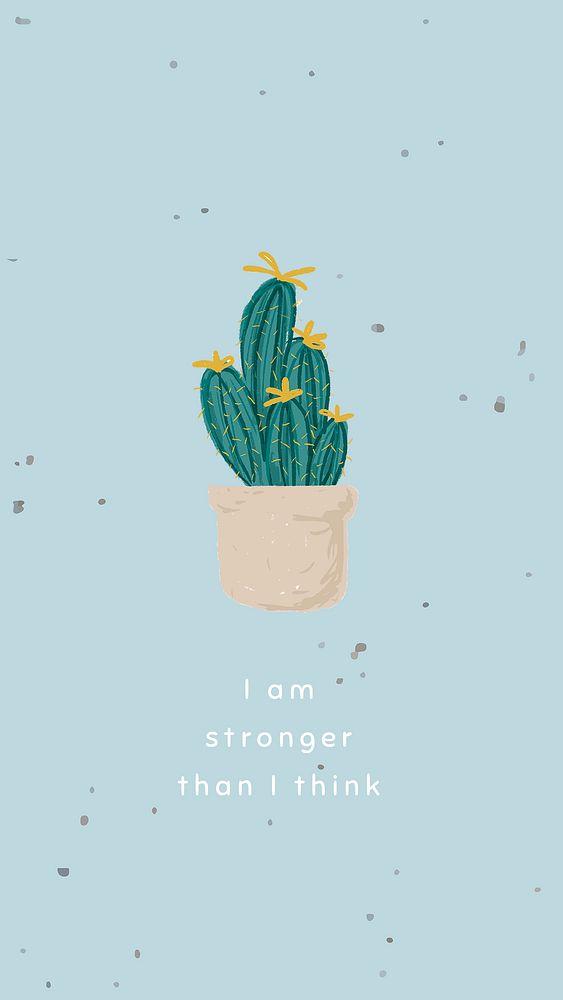 Blue cactus template psd for social media story quote i am stronger than i think
