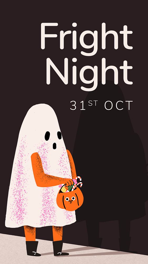 Instagram story template psd, Halloween white ghost fright night theme