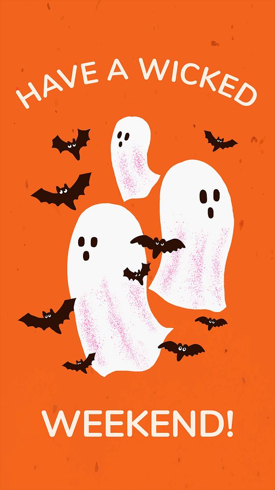 Halloween story template psd, white ghost illustration with greeting