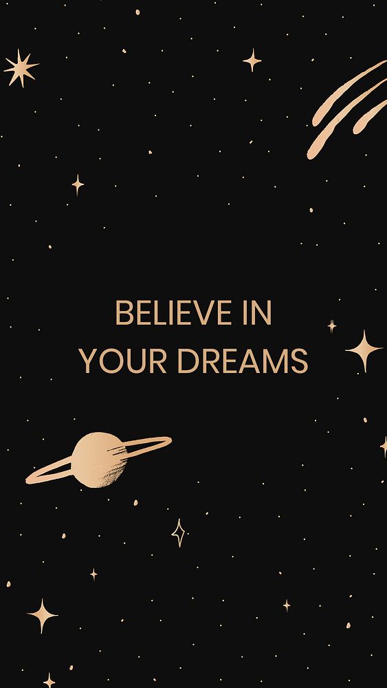 Psd believe in your dreams positive quote golden galaxy banner template