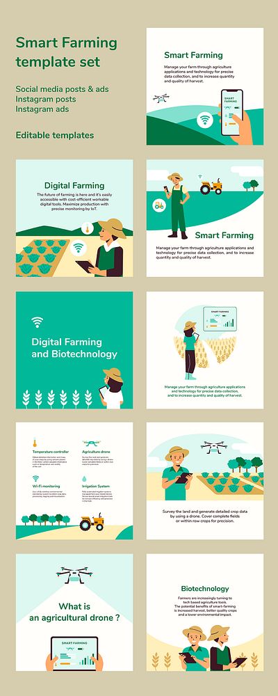 Smart farming social media post editable template psd