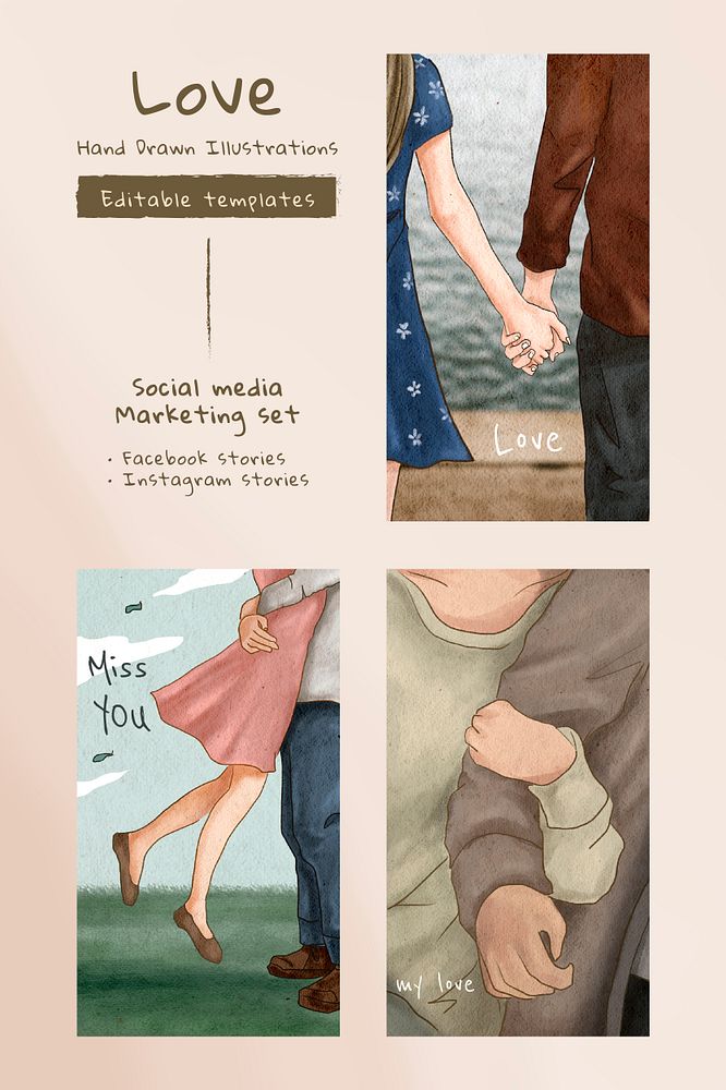 Romantic Valentine&rsquo;s graphic templates psd social media story collection