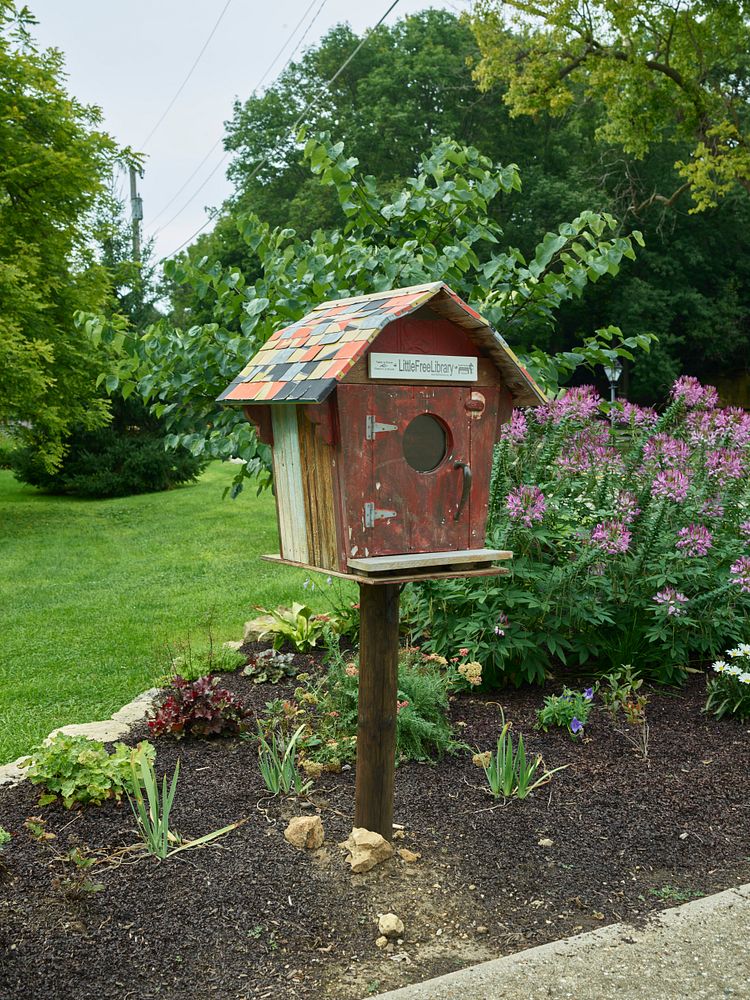 A "birdhouse" free library in the Pendarvis neighborhood of Mineral Point, Wisconsin
