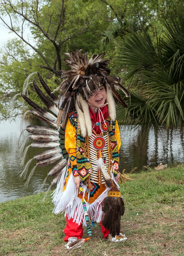 Donovan Anderson, 5, a dancer at the Celebrations of Traditions Pow Wow, an official Native American Pow Wow this is part of…