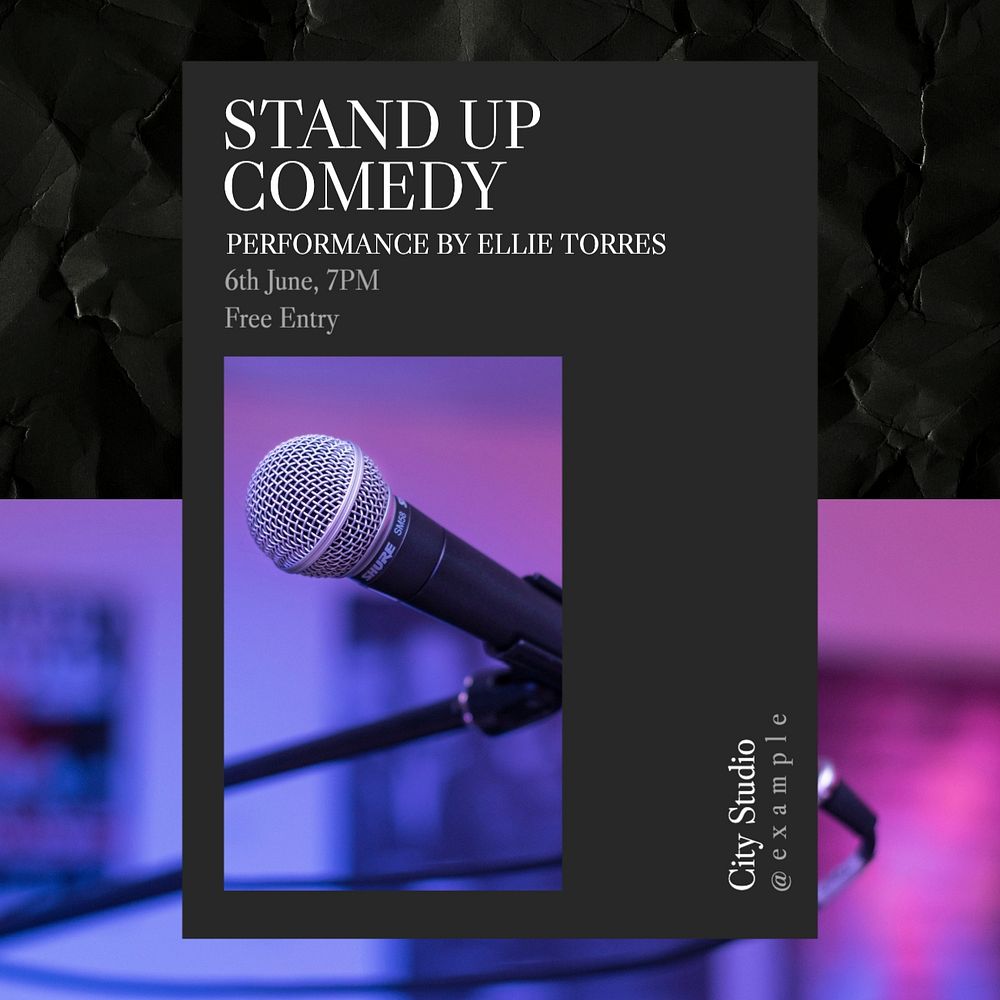 Stand up comedy Facebook post template, editable design