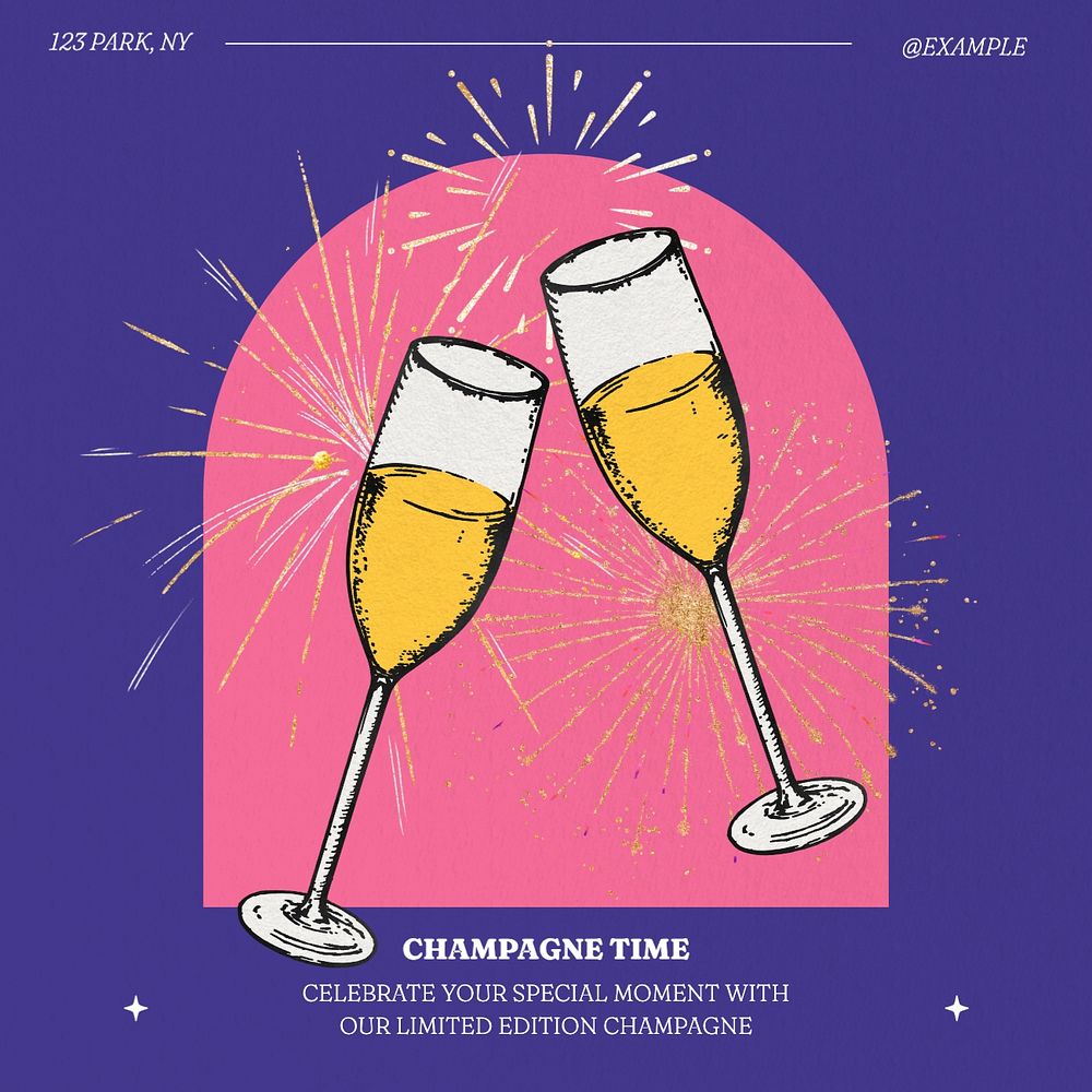 Champagne time Instagram post template, editable text