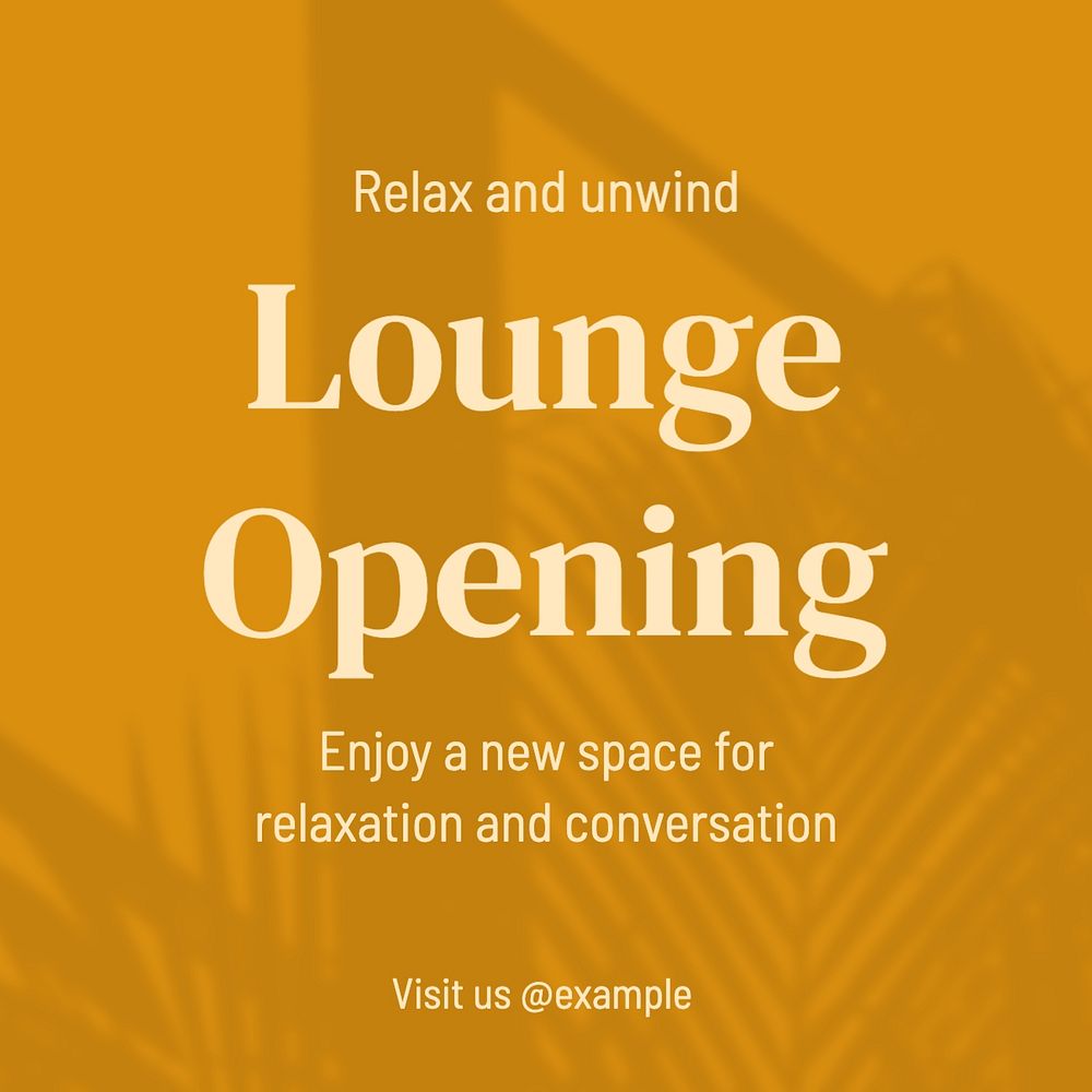 Lounge opening Instagram post template, editable text