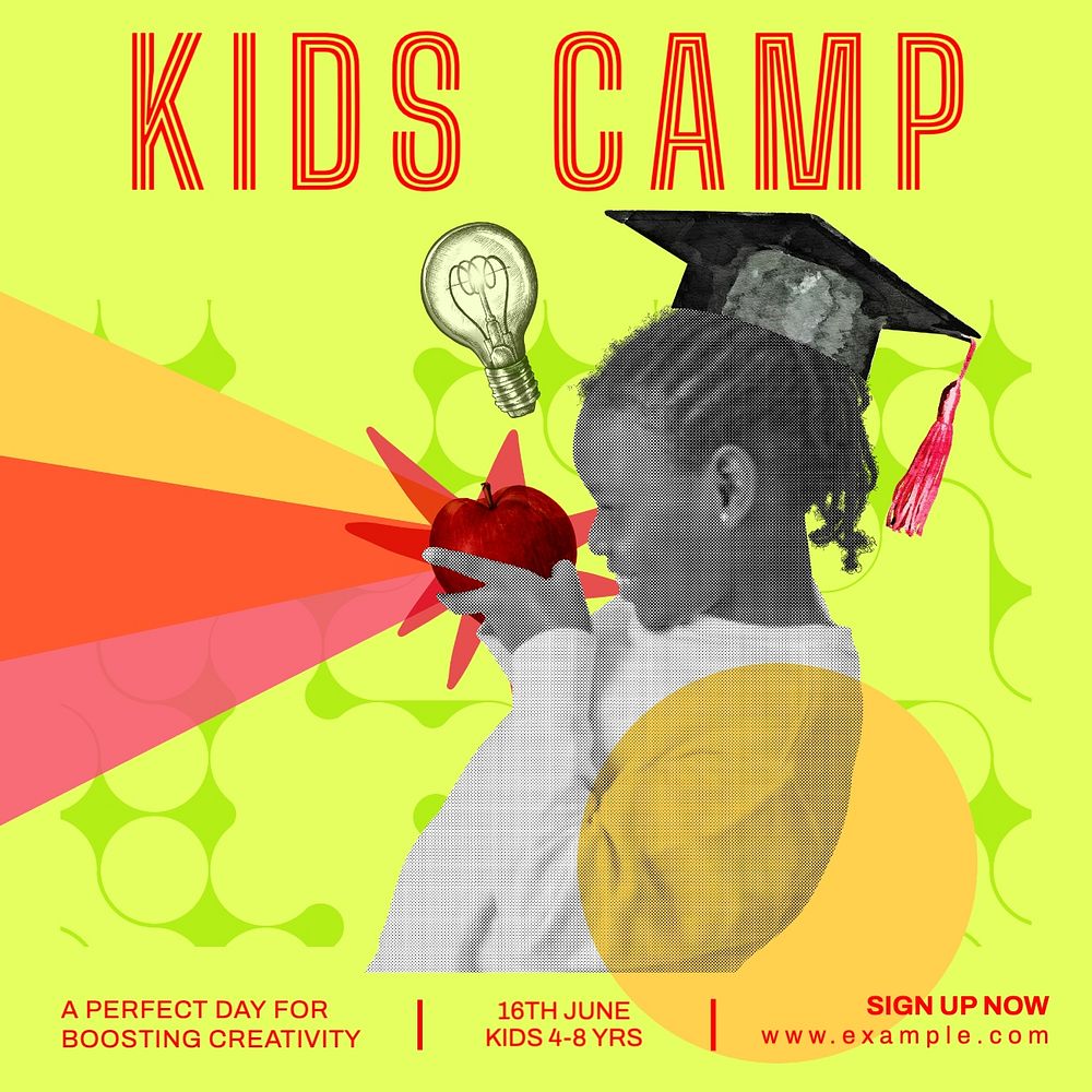 Kids camp Instagram post template, editable social media design