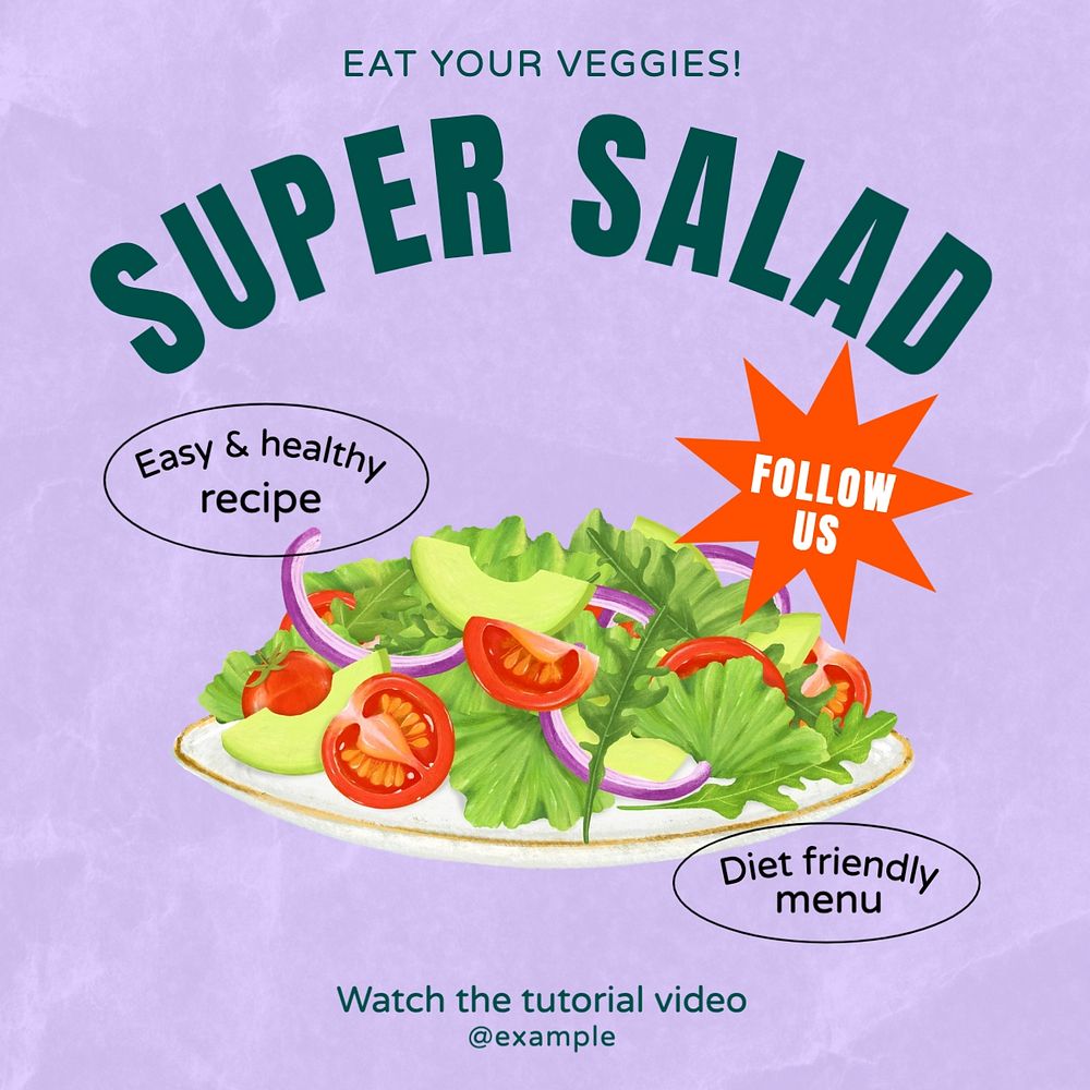 Salad recipe Facebook post template, editable design