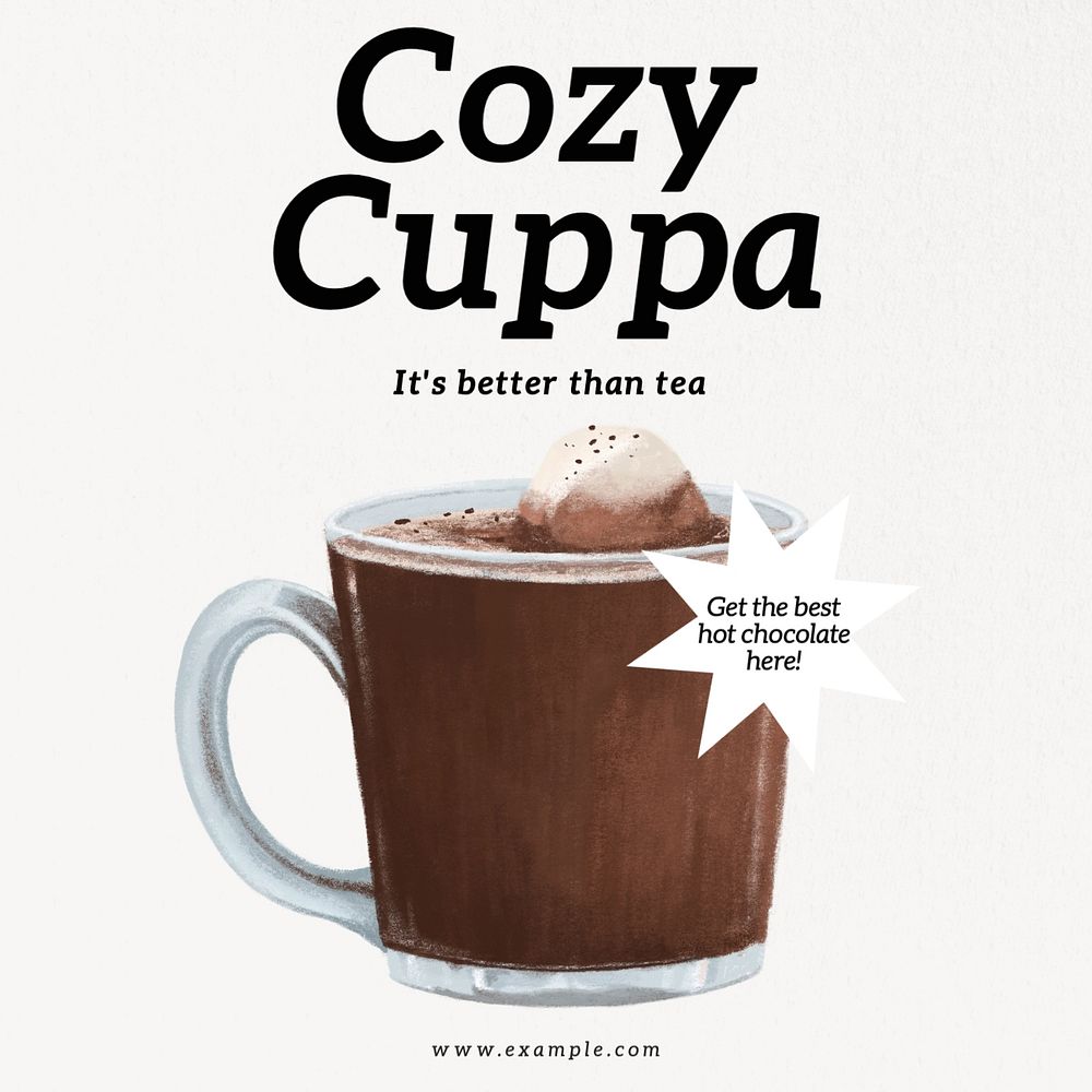 Hot chocolate Instagram post template, editable text