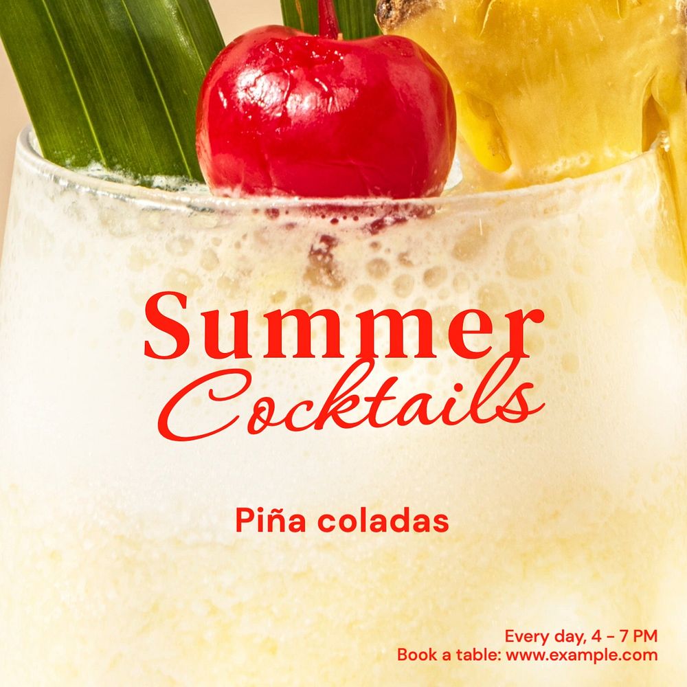 Summer cocktails Facebook post template, editable design