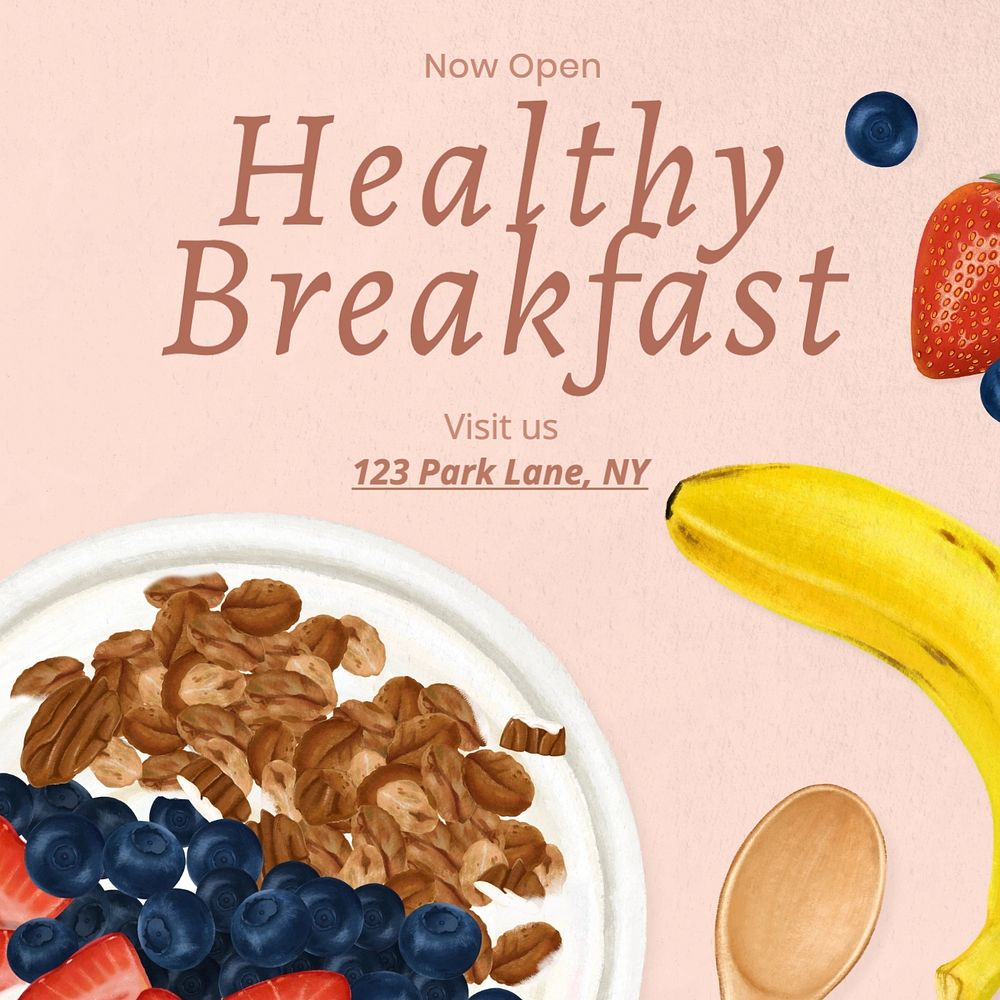 Healthy breakfast Facebook post template, editable design