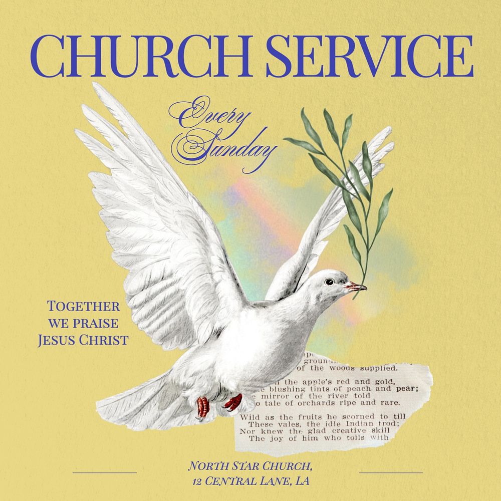 Church service Facebook post template, editable design