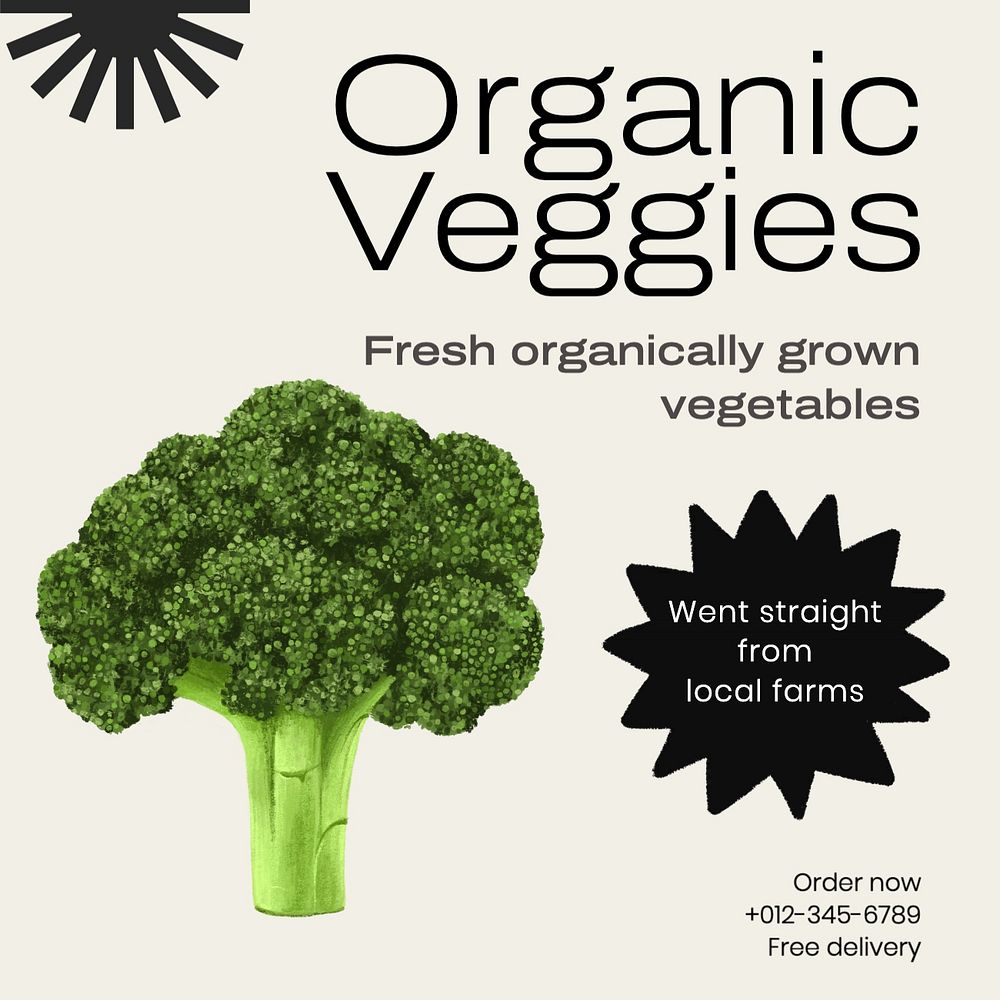 Organic veggies Facebook post template, editable design