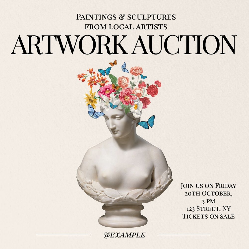 Artwork auction Facebook post template, editable design