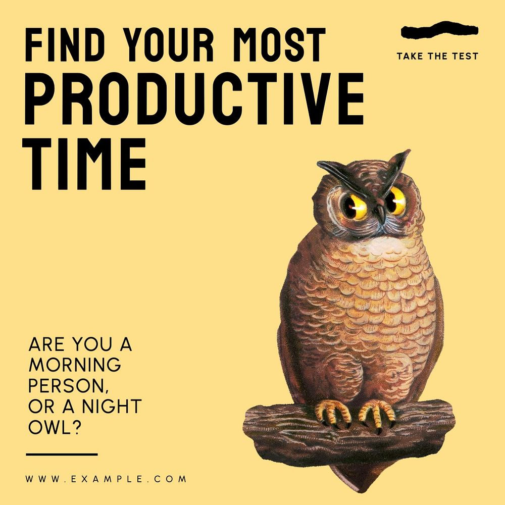 Productive time Instagram post template, editable text