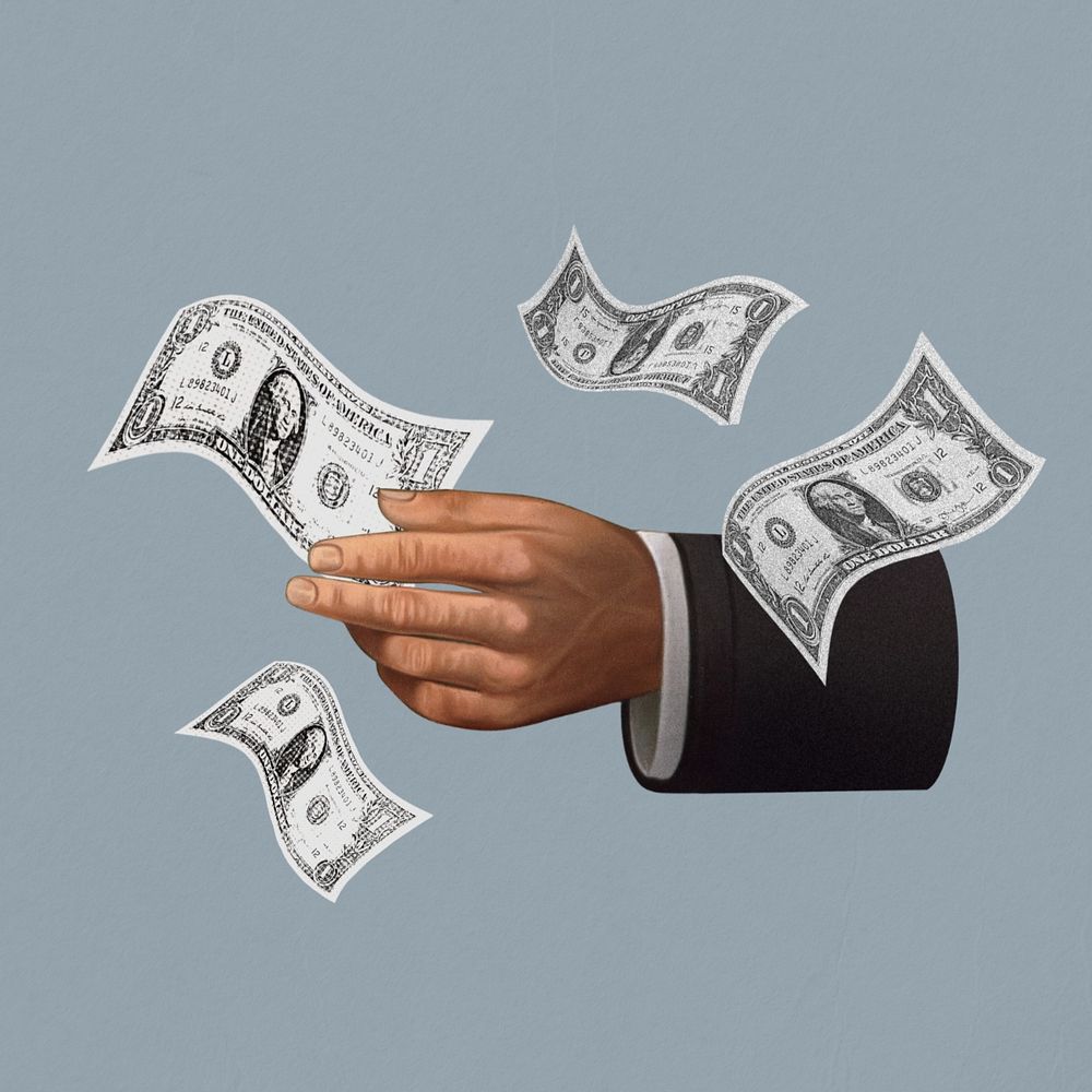 Businessman's hand holding money, investment collage remix editable design