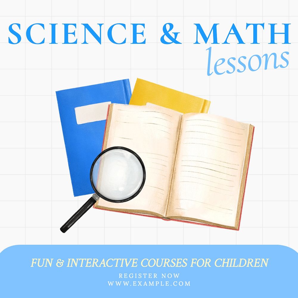 Science & math lessons Instagram post template, editable text