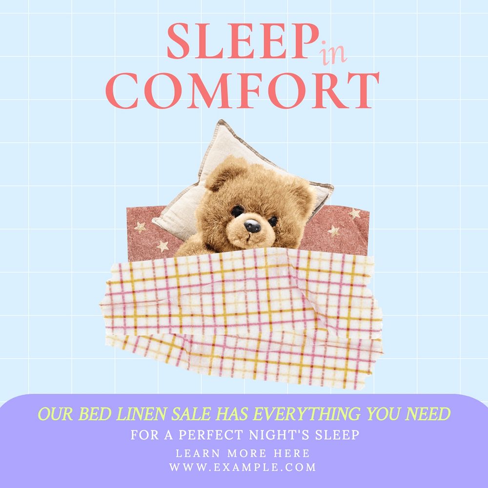 Sleep in comfort Facebook post template, editable design