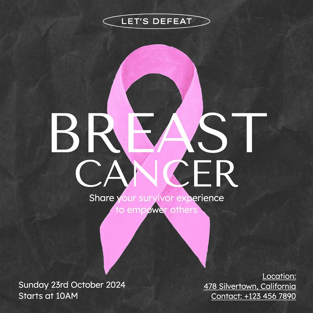 Breast cancer Instagram post template, editable text