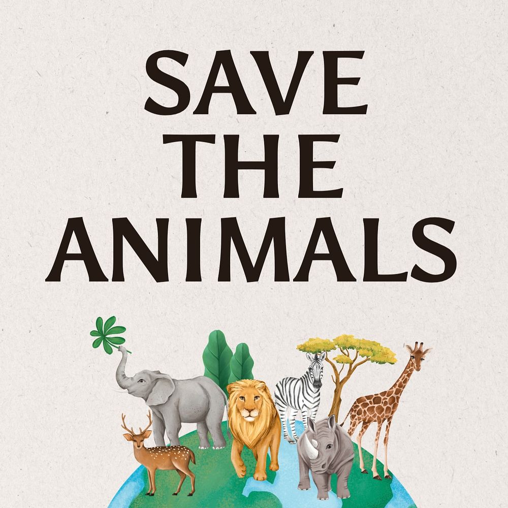 Save animals Instagram post template, editable text