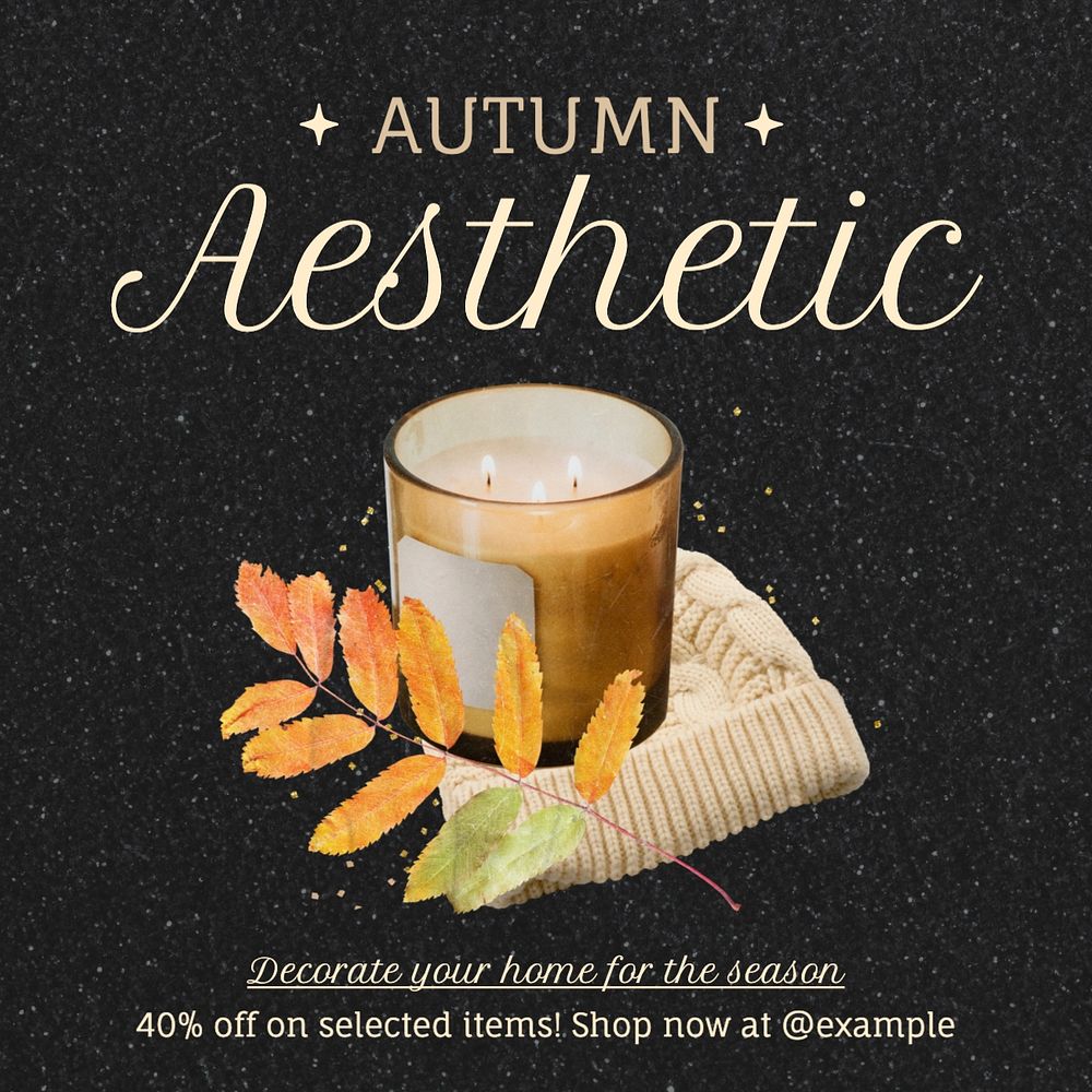 Autumn home decoration Instagram post template, editable text