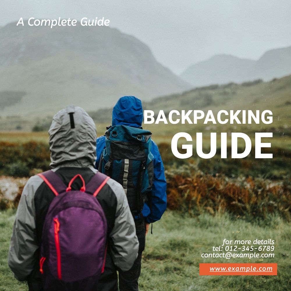 Backpacking guide Facebook post template, editable design