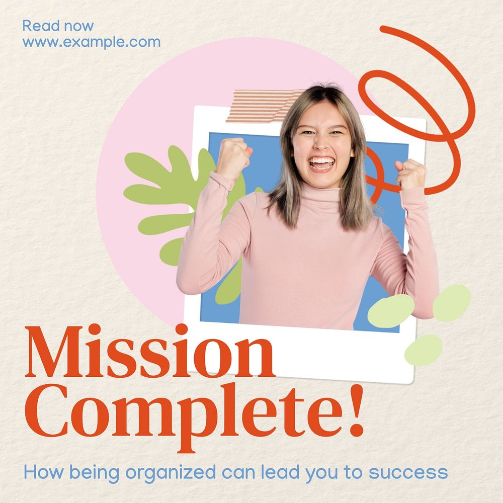 Mission complete Instagram post template, editable text